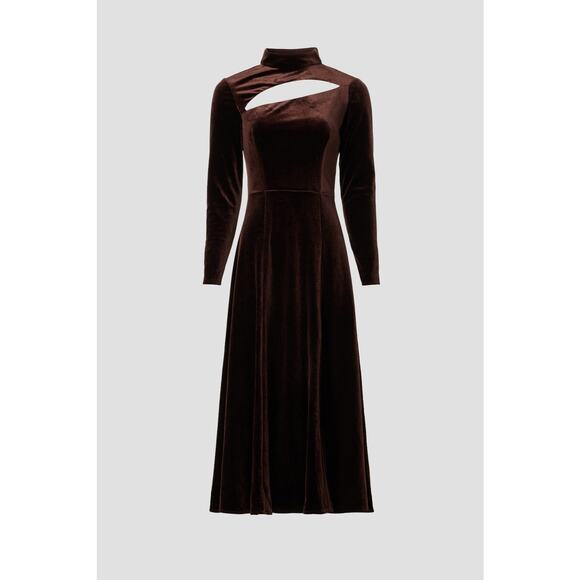 Rene Ruiz Brown Velvet Long Sleeve Cut Out Midi Cocktail Dress Size 0 - Picture 5 of 15